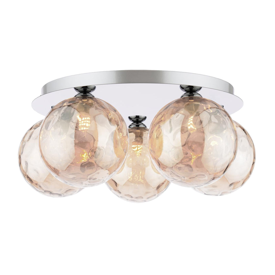 Dar FOL5450-11 Foley 5 Light Flush Polished Chrome With Amber Dimpled Glass
