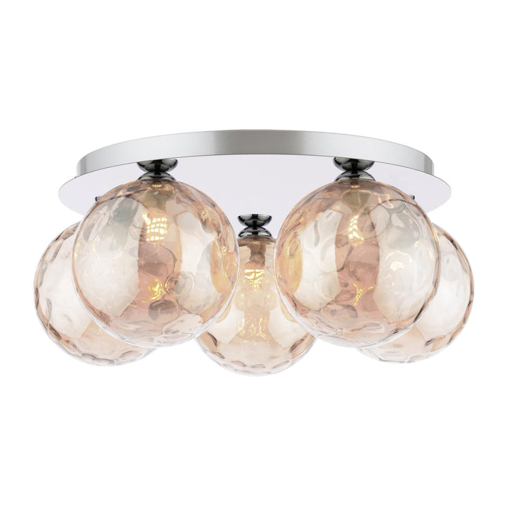 Dar FOL5450-11 Foley 5 Light Flush Polished Chrome With Amber Dimpled Glass