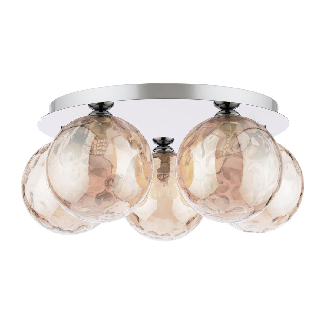 Dar FOL5450-11 Foley 5 Light Flush Polished Chrome With Amber Dimpled Glass