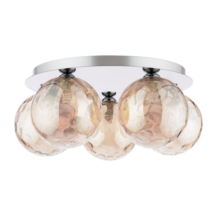 Dar FOL5450-11 Foley 5 Light Flush Polished Chrome With Amber Dimpled Glass