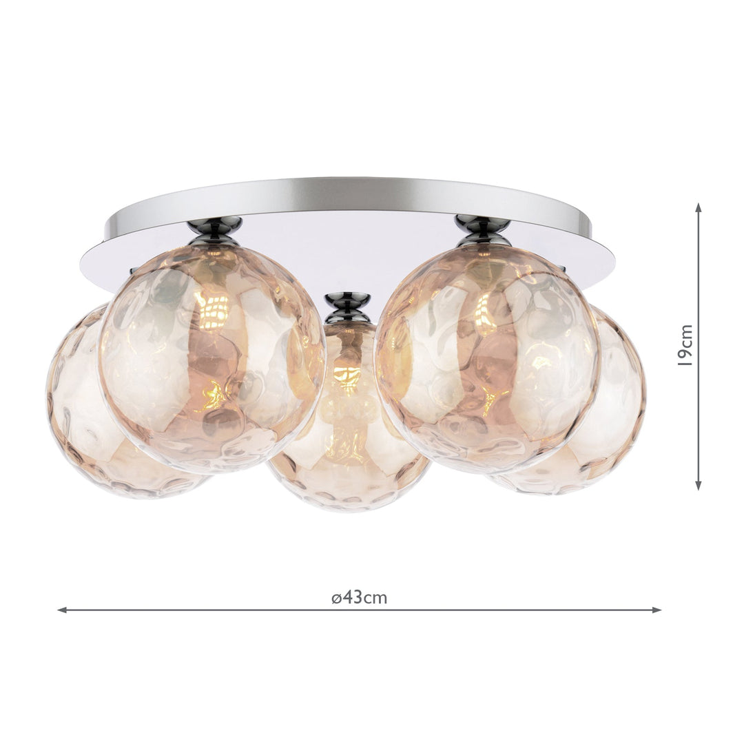 Dar FOL5450-11 Foley 5 Light Flush Polished Chrome With Amber Dimpled Glass