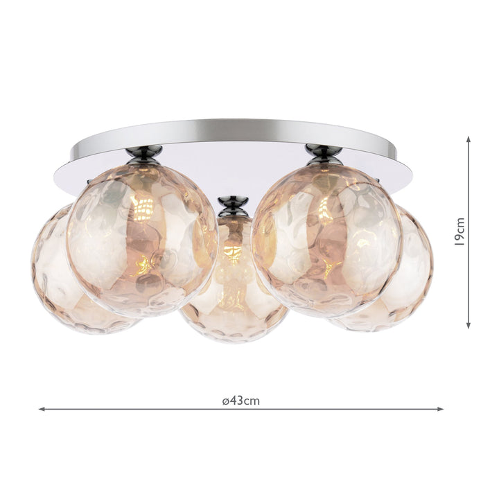 Dar FOL5450-11 Foley 5 Light Flush Polished Chrome With Amber Dimpled Glass