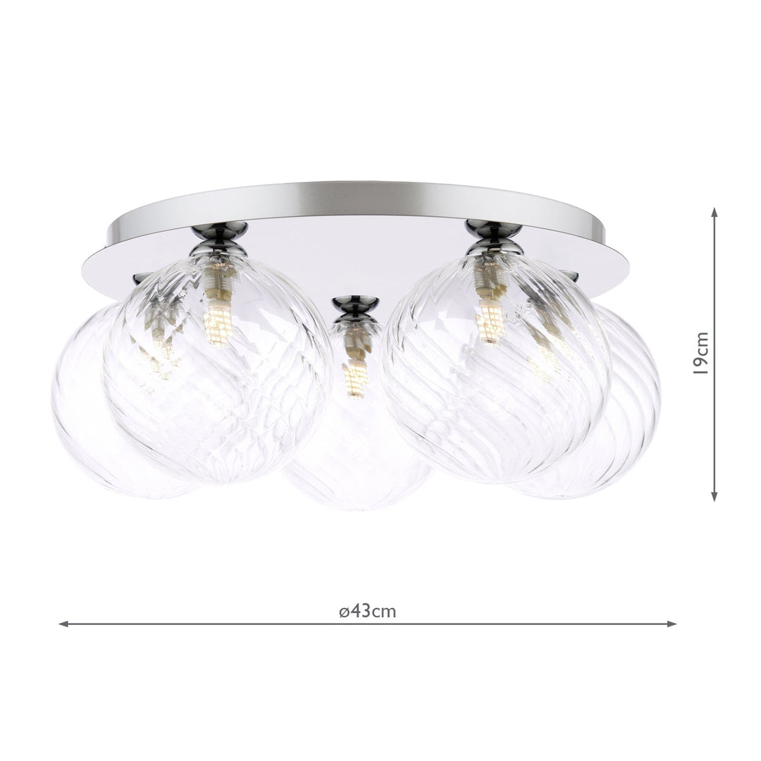 Dar FOL5450-22 Foley 5 Light Flush Polished Chrome With Closed Glass