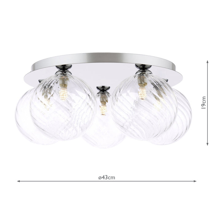 Dar FOL5450-22 Foley 5 Light Flush Polished Chrome With Closed Glass