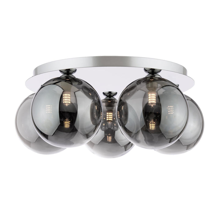 Dar FOL5450-24 Foley 5 Light Flush Polished Chrome With Smoked Glass
