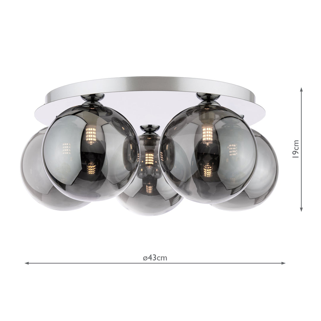 Dar FOL5450-24 Foley 5 Light Flush Polished Chrome With Smoked Glass