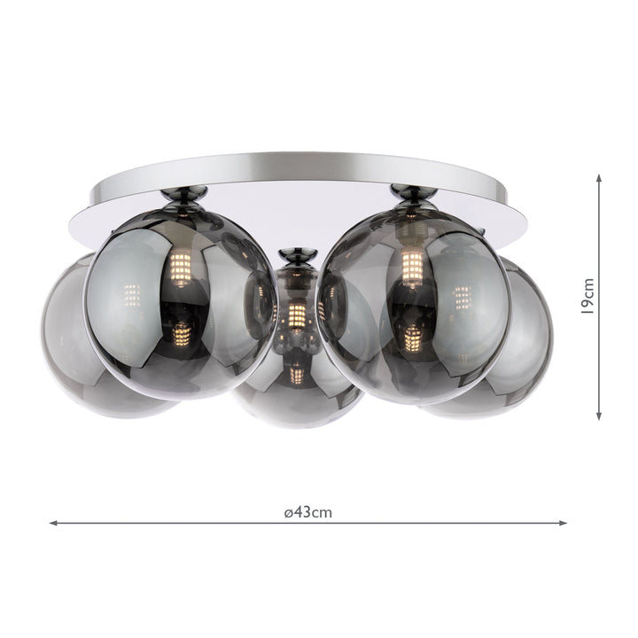 Dar FOL5450-24 Foley 5 Light Flush Polished Chrome With Smoked Glass
