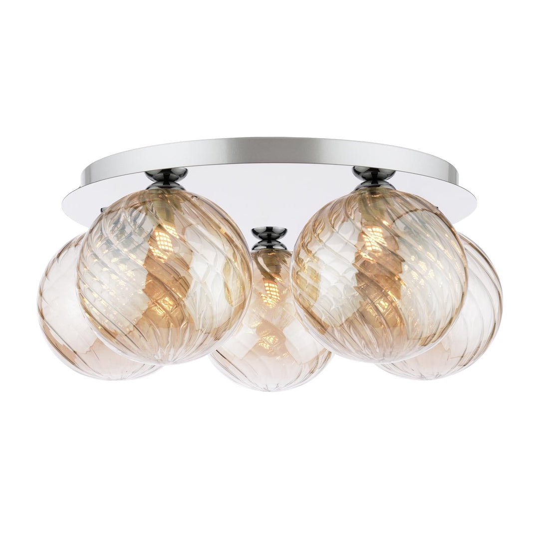 Dar FOL5450-26 Foley 5 Light Flush Polished Chrome With Twisted Amber Glass