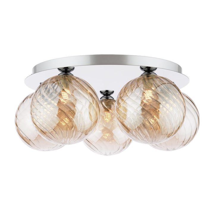 Dar FOL5450-26 Foley 5 Light Flush Polished Chrome With Twisted Amber Glass