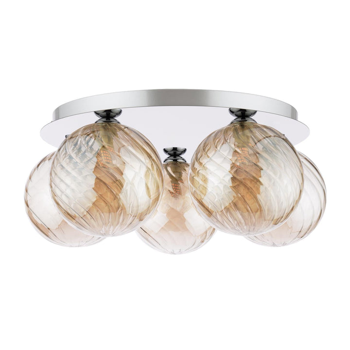 Dar FOL5450-26 Foley 5 Light Flush Polished Chrome With Twisted Amber Glass