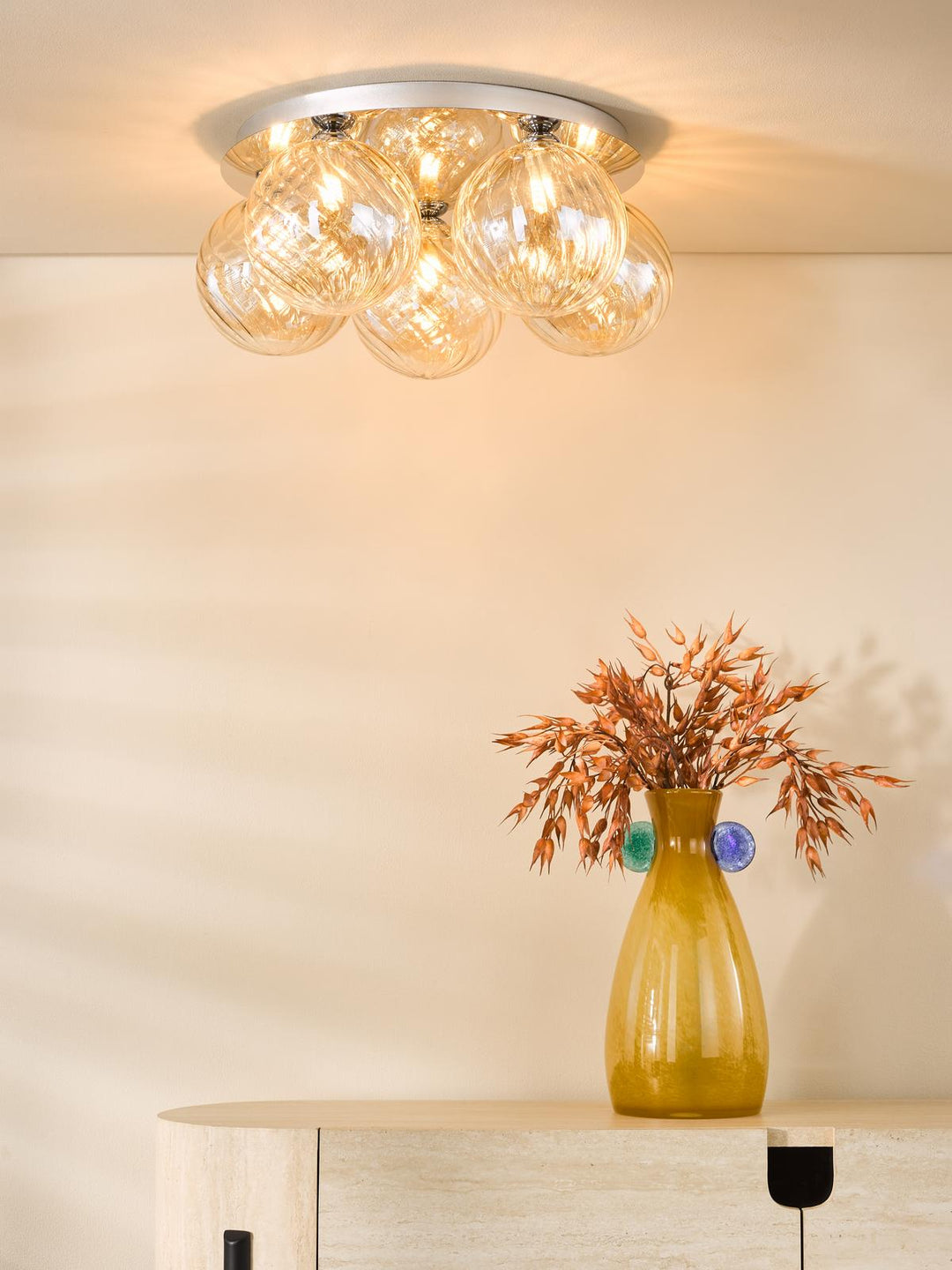 Dar FOL5450-26 Foley 5 Light Flush Polished Chrome With Twisted Amber Glass