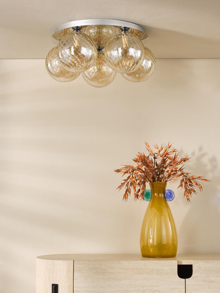 Dar FOL5450-26 Foley 5 Light Flush Polished Chrome With Twisted Amber Glass