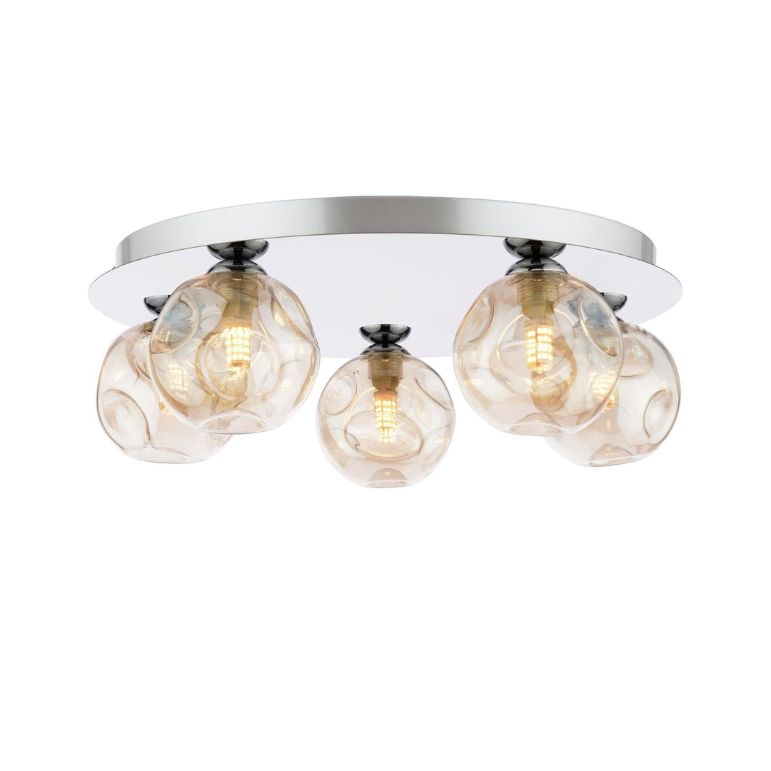 Dar FOL5450-27 Foley 5 Light Flush Polished Chrome With Closed Organic Amber  Glass