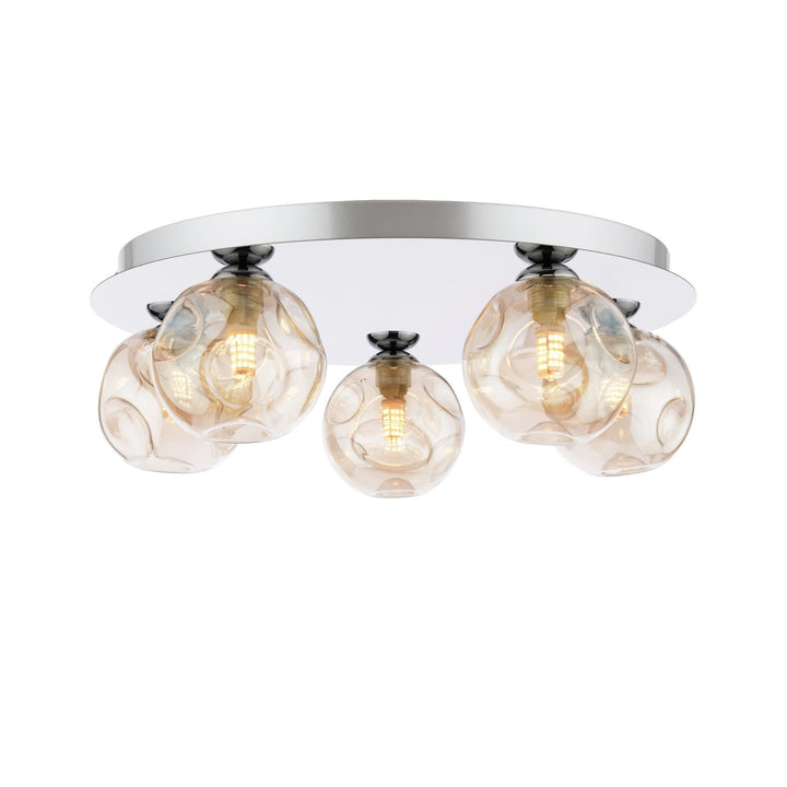 Dar FOL5450-27 Foley 5 Light Flush Polished Chrome With Closed Organic Amber  Glass