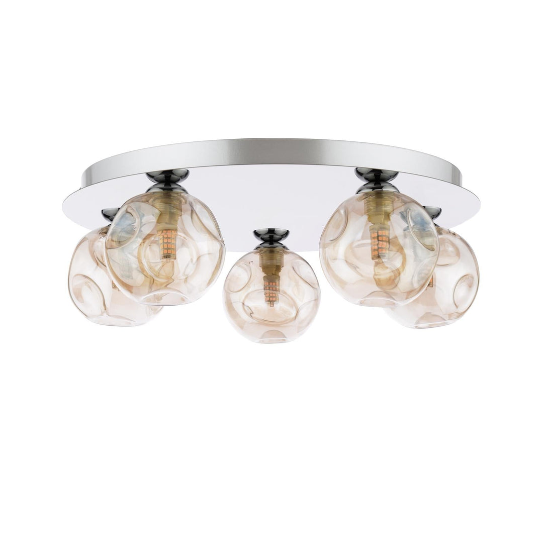 Dar FOL5450-27 Foley 5 Light Flush Polished Chrome With Closed Organic Amber  Glass
