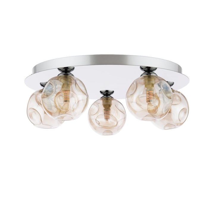 Dar FOL5450-27 Foley 5 Light Flush Polished Chrome With Closed Organic Amber  Glass
