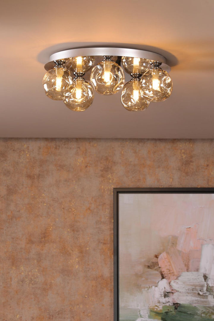 Dar FOL5450-27 Foley 5 Light Flush Polished Chrome With Closed Organic Amber  Glass