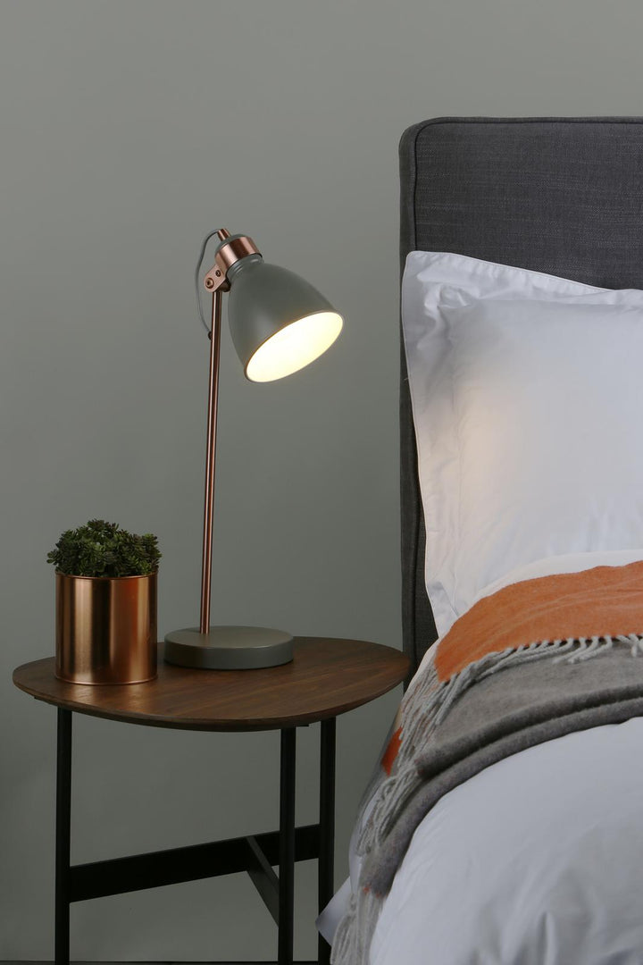 Dar FRE4239 Frederick Desk Lamp Grey and Satin Copper