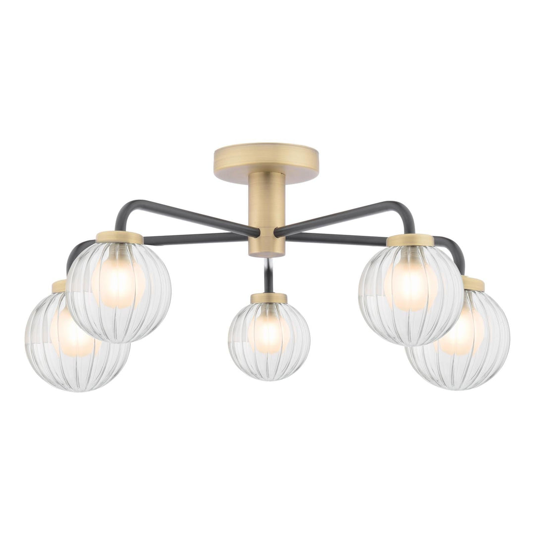 Dar GIB5454 Gibbs 5 Light Semi-Flush Matt Black and Antique Brass
