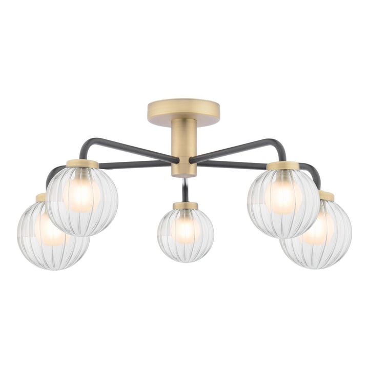 Dar GIB5454 Gibbs 5 Light Semi-Flush Matt Black and Antique Brass