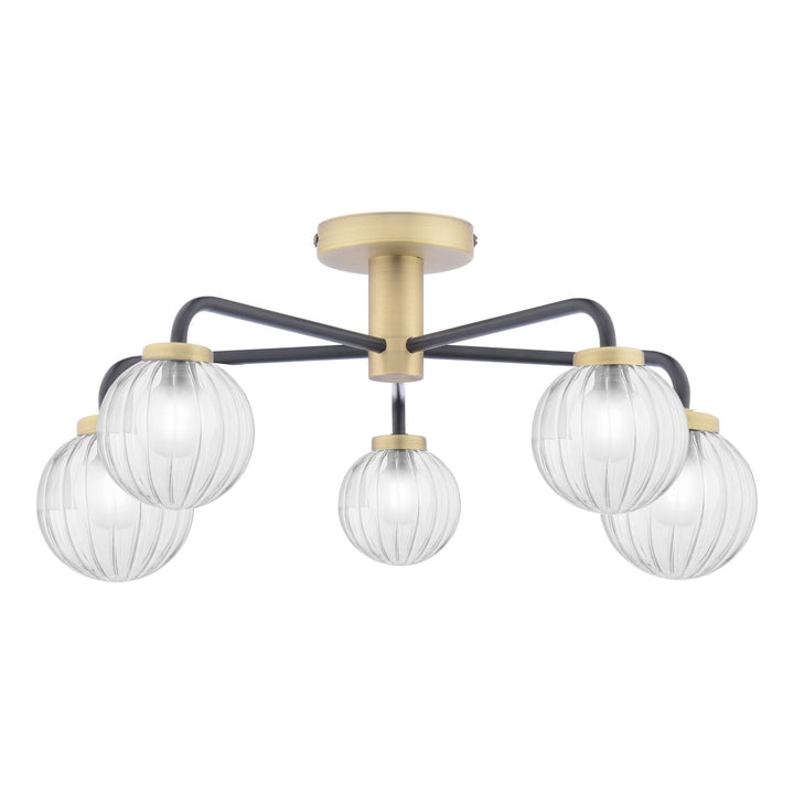 Dar GIB5454 Gibbs 5 Light Semi-Flush Matt Black and Antique Brass