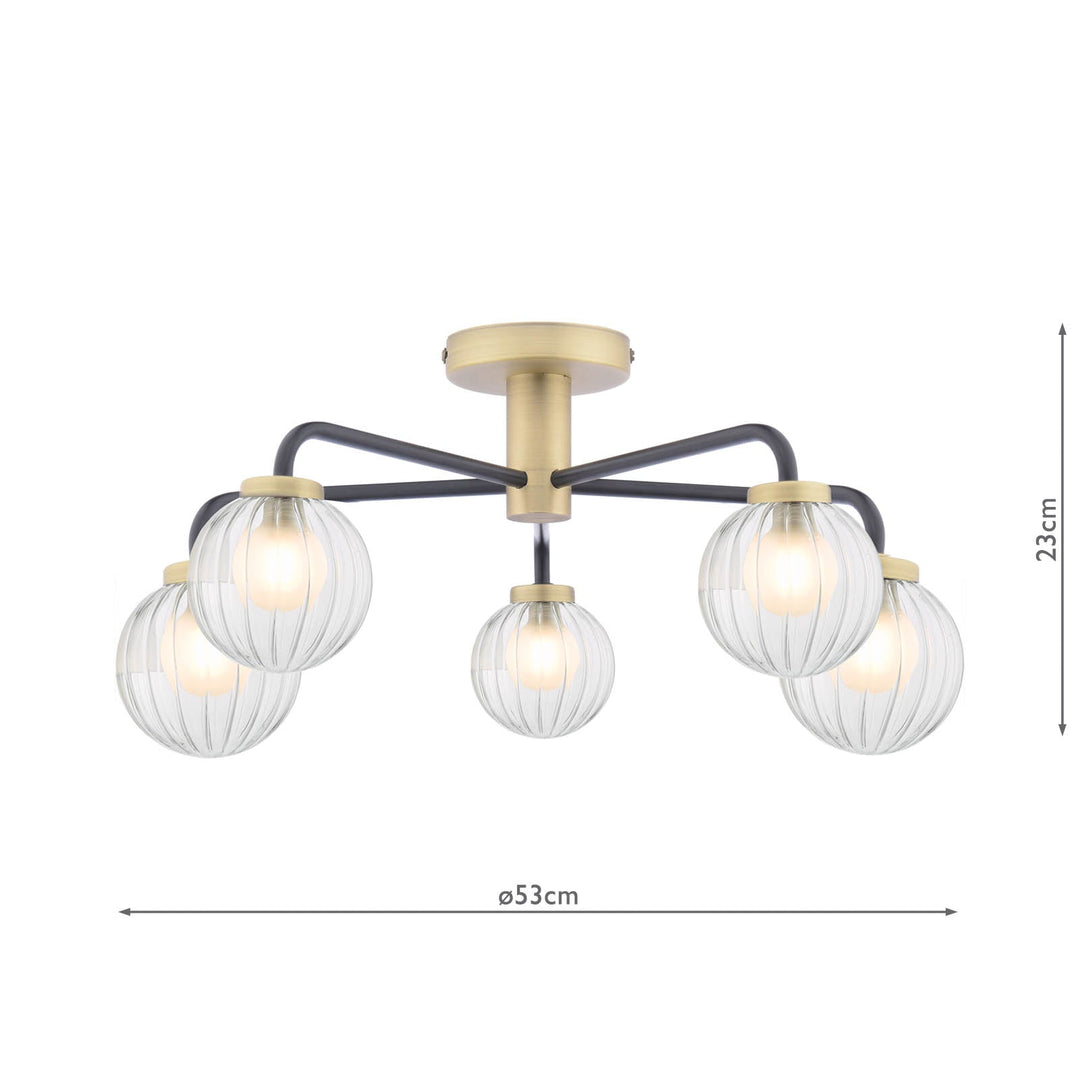 Dar GIB5454 Gibbs 5 Light Semi-Flush Matt Black and Antique Brass