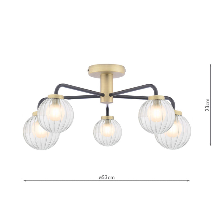 Dar GIB5454 Gibbs 5 Light Semi-Flush Matt Black and Antique Brass