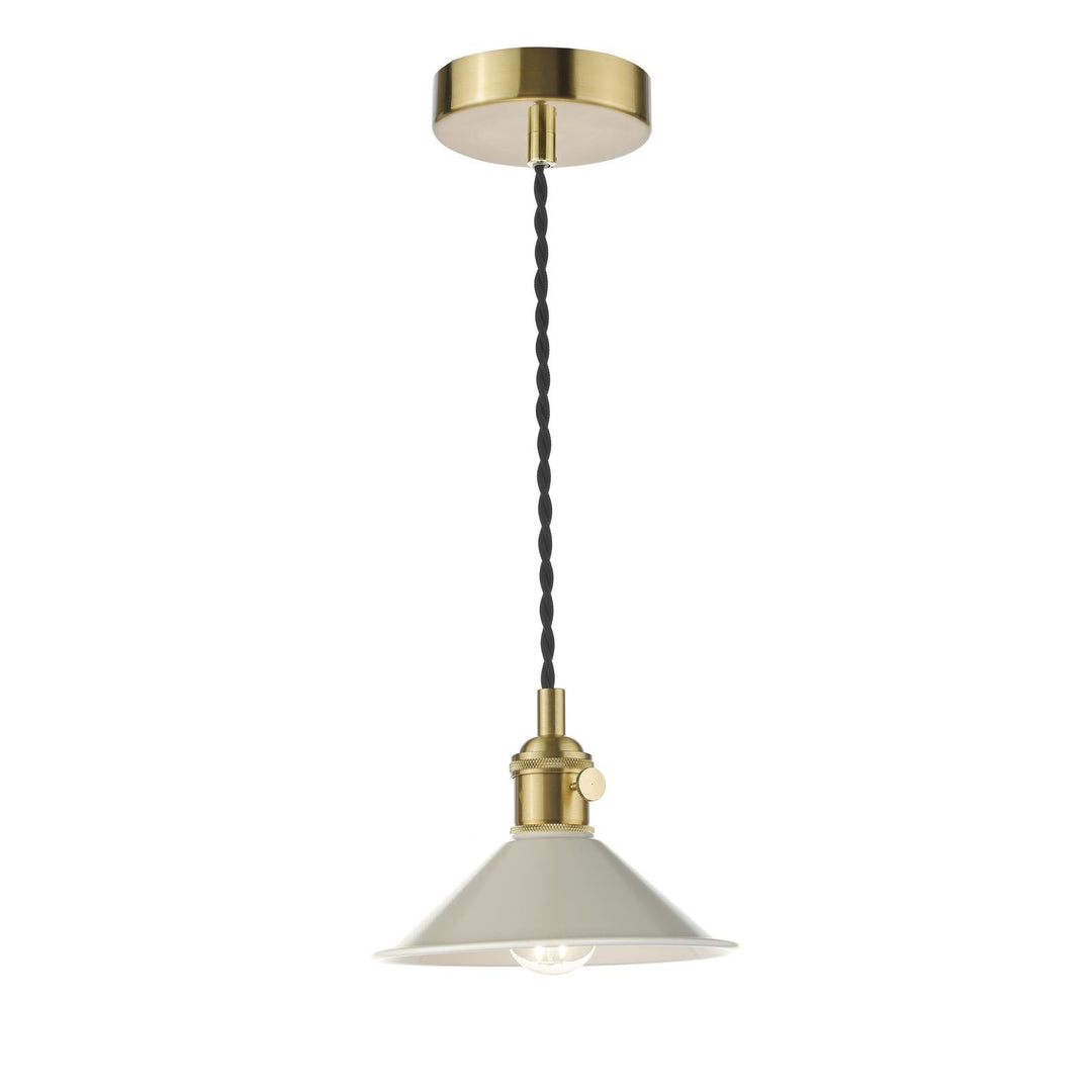 Dar HAD0140-06 Hadano Pendant Natural Brass and Matt Cashmere/Taupe Metal Shade 18cm