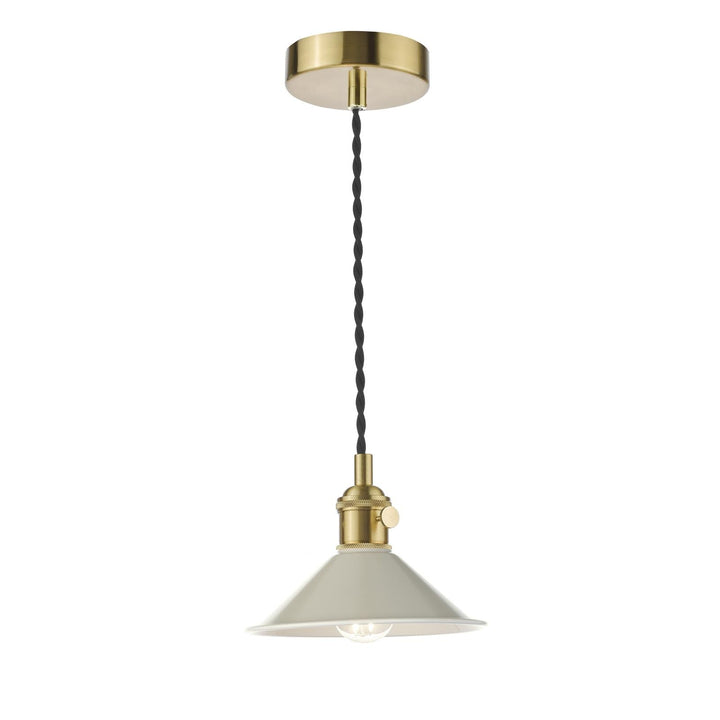 Dar HAD0140-06 Hadano Pendant Natural Brass and Matt Cashmere/Taupe Metal Shade 18cm