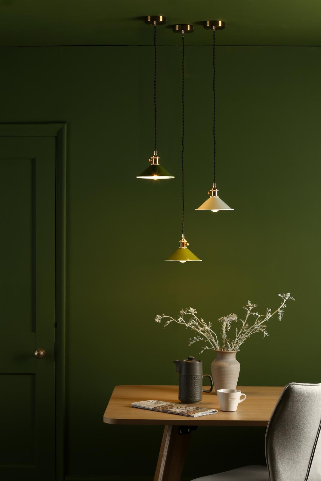 Dar HAD0140-06 Hadano Pendant Natural Brass and Matt Cashmere/Taupe Metal Shade 18cm