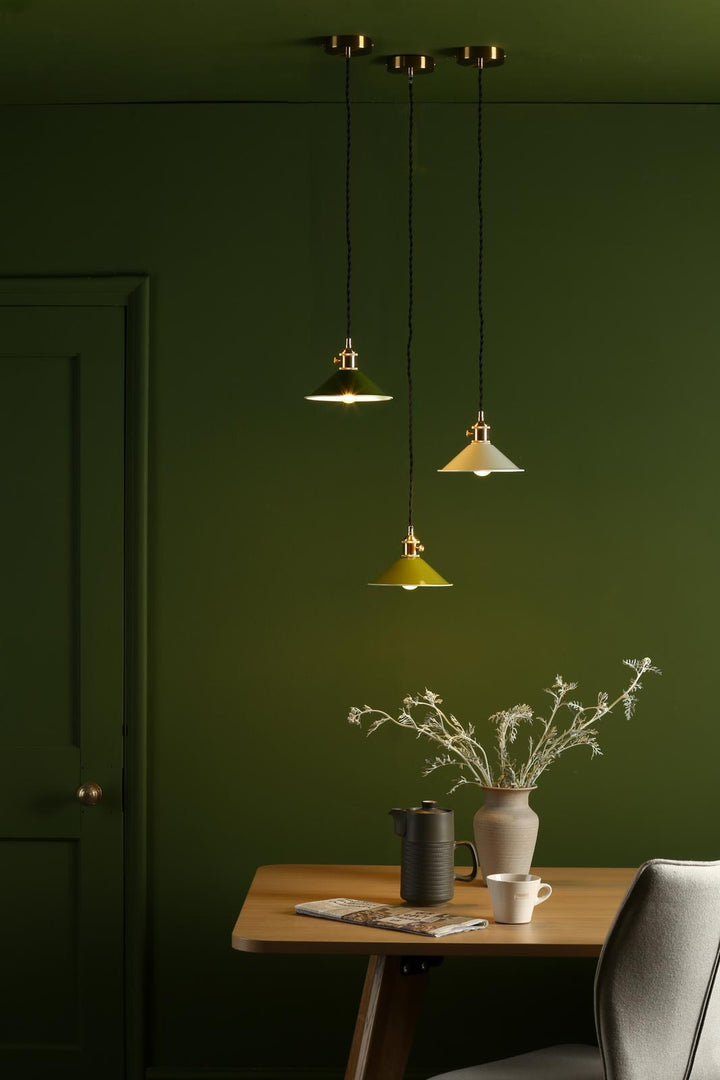 Dar HAD0140-06 Hadano Pendant Natural Brass and Matt Cashmere/Taupe Metal Shade 18cm