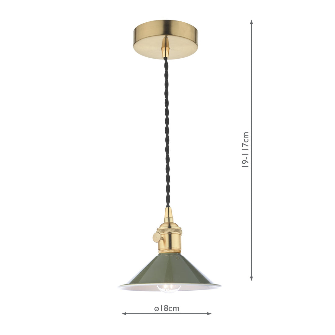 Dar HAD0140-07 Hadano Pendant Natural Brass and Gloss Green Metal Shade 18cm