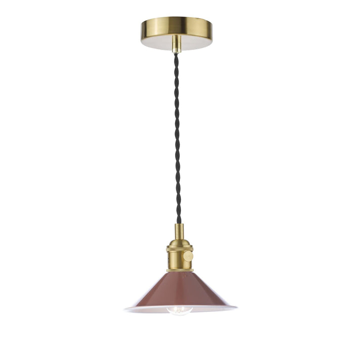 Dar HAD0140-08 Hadano Pendant Natural Brass and Gloss Red/Umber Metal Shade 18cm