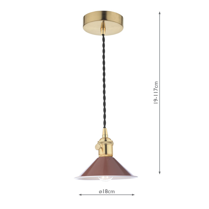 Dar HAD0140-08 Hadano Pendant Natural Brass and Gloss Red/Umber Metal Shade 18cm