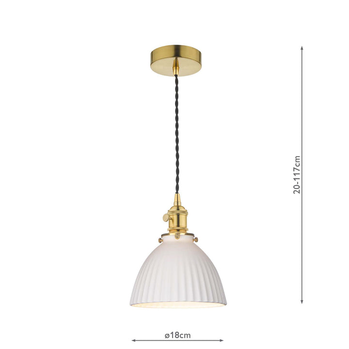 Dar HAD0140-09 Hadano Pendant Natural Brass and White Domed Ceramic Shade