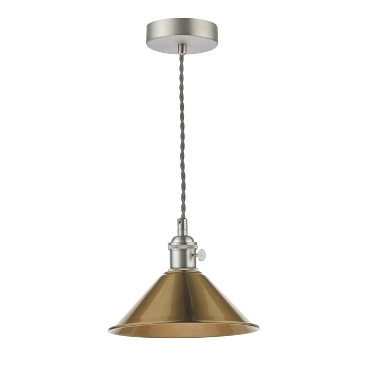 Dar HAD0161-01 Hadano Pendant Antique Chrome and Aged Brass Metal Shade 18cm