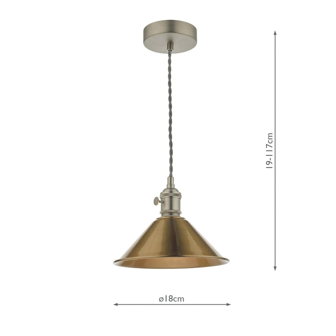 Dar HAD0161-01 Hadano Pendant Antique Chrome and Aged Brass Metal Shade 18cm