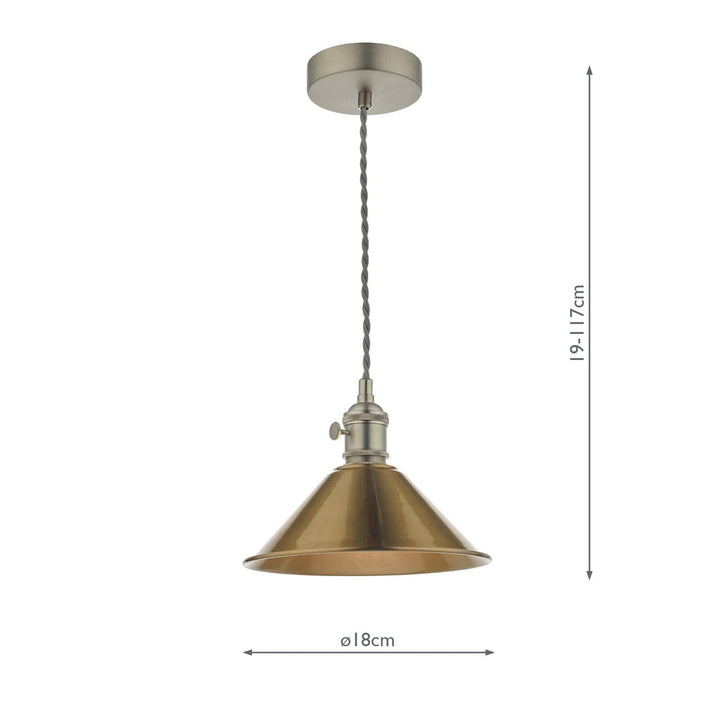Dar HAD0161-01 Hadano Pendant Antique Chrome and Aged Brass Metal Shade 18cm