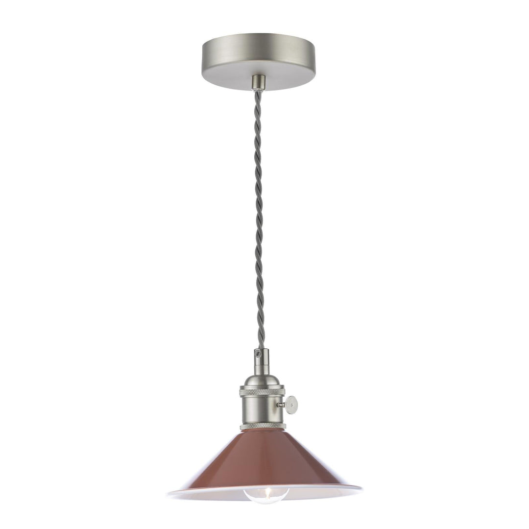 Dar HAD0161-08 Hadano Pendant Antique Chrome and Gloss Red/Umber Metal Shade 18cm
