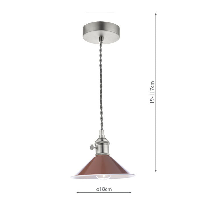 Dar HAD0161-08 Hadano Pendant Antique Chrome and Gloss Red/Umber Metal Shade 18cm