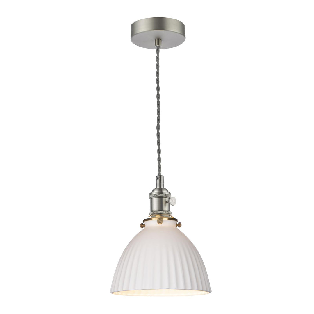 Dar HAD0161-09 Hadano Pendant Antique Chrome and White Domed Ceramic Shade