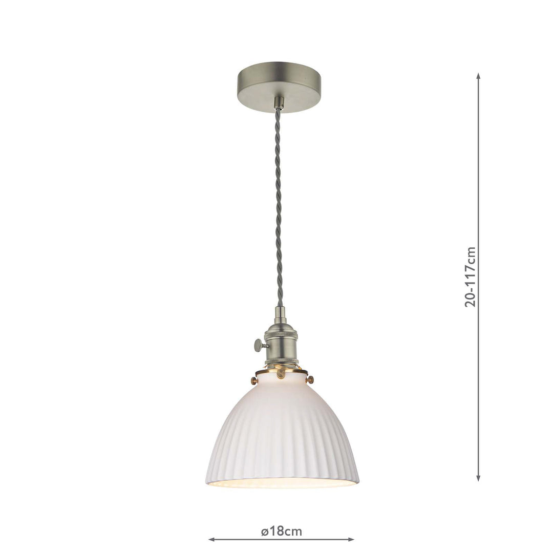 Dar HAD0161-09 Hadano Pendant Antique Chrome and White Domed Ceramic Shade