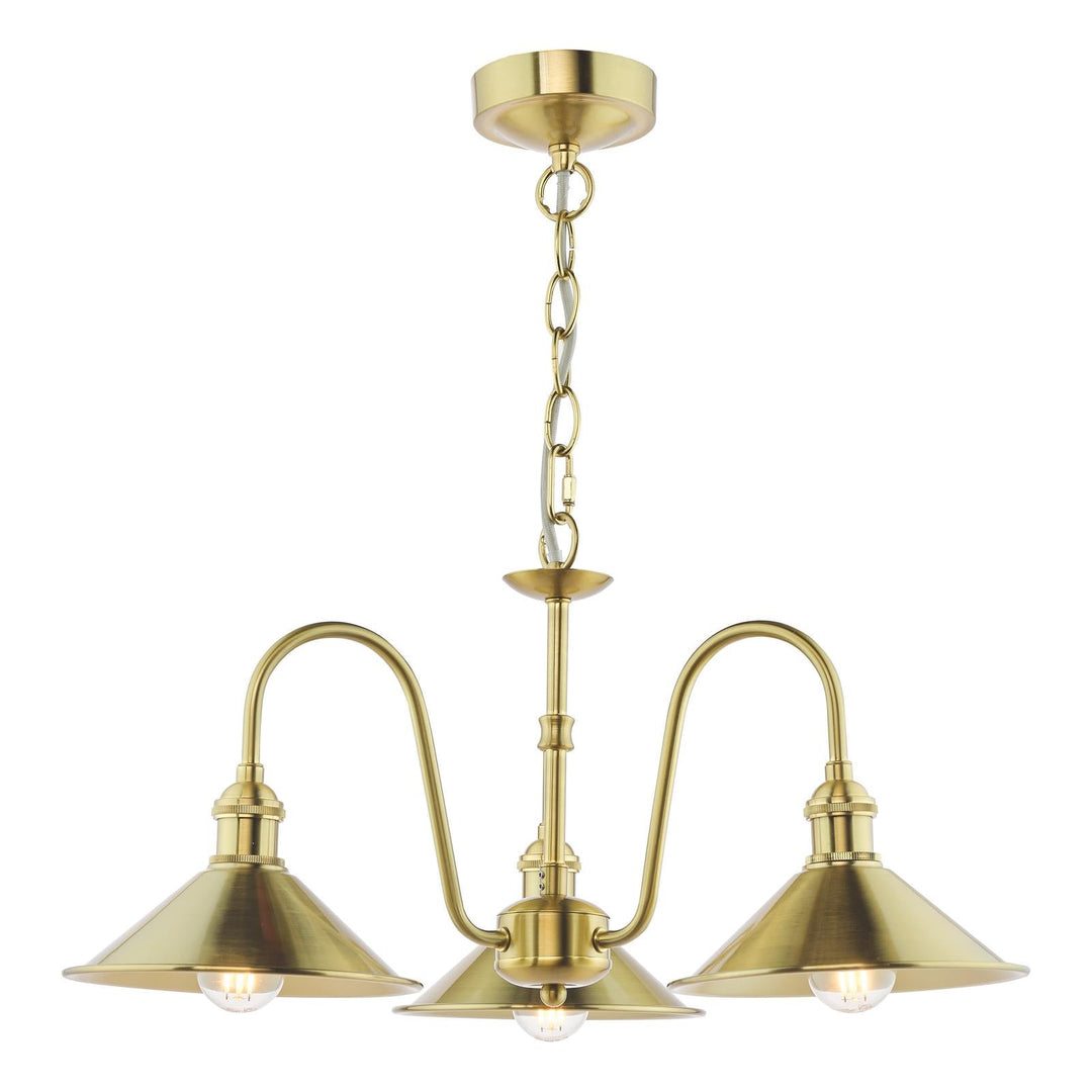 Dar HAD0340-01 Hadano 3 Light Pendant Natural Brass and Aged Brass Metal Shade 18cm