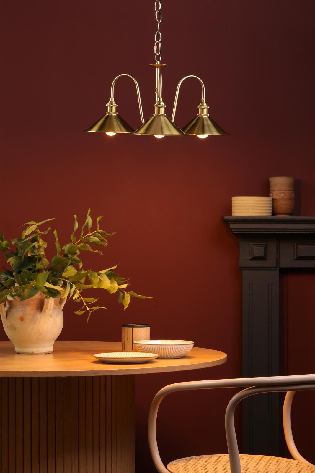 Dar HAD0340-01 Hadano 3 Light Pendant Natural Brass and Aged Brass Metal Shade 18cm