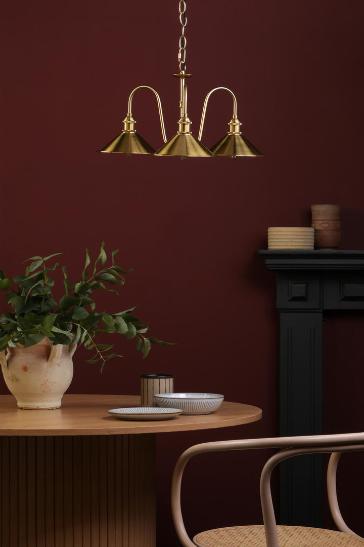 Dar HAD0340-01 Hadano 3 Light Pendant Natural Brass and Aged Brass Metal Shade 18cm