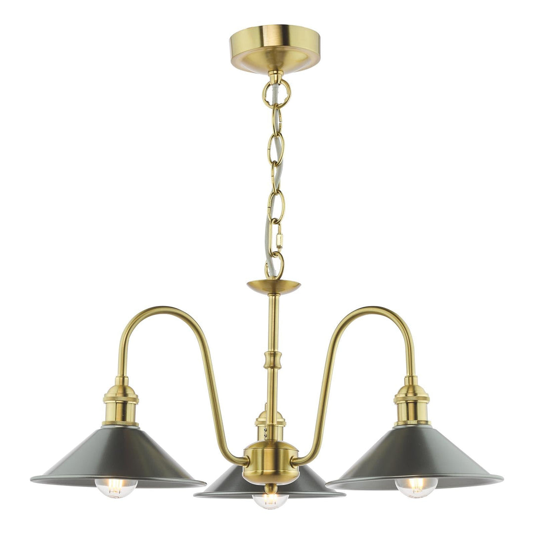 Dar HAD0340-02 Hadano 3 Light Pendant Natural Brass and Pewter Metal Shade 18cm