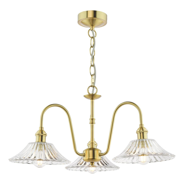 Dar HAD0340-04 Hadano 3 Light Pendant Natural Brass and Clear Flared Glass Shade