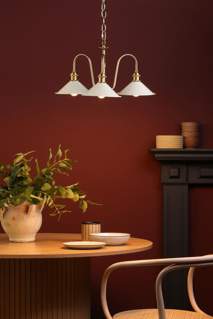 Dar HAD0340-06 Hadano 3 Light Pendant Natural Brass and Matt Cashmere/Taupe Metal Shade 18cm