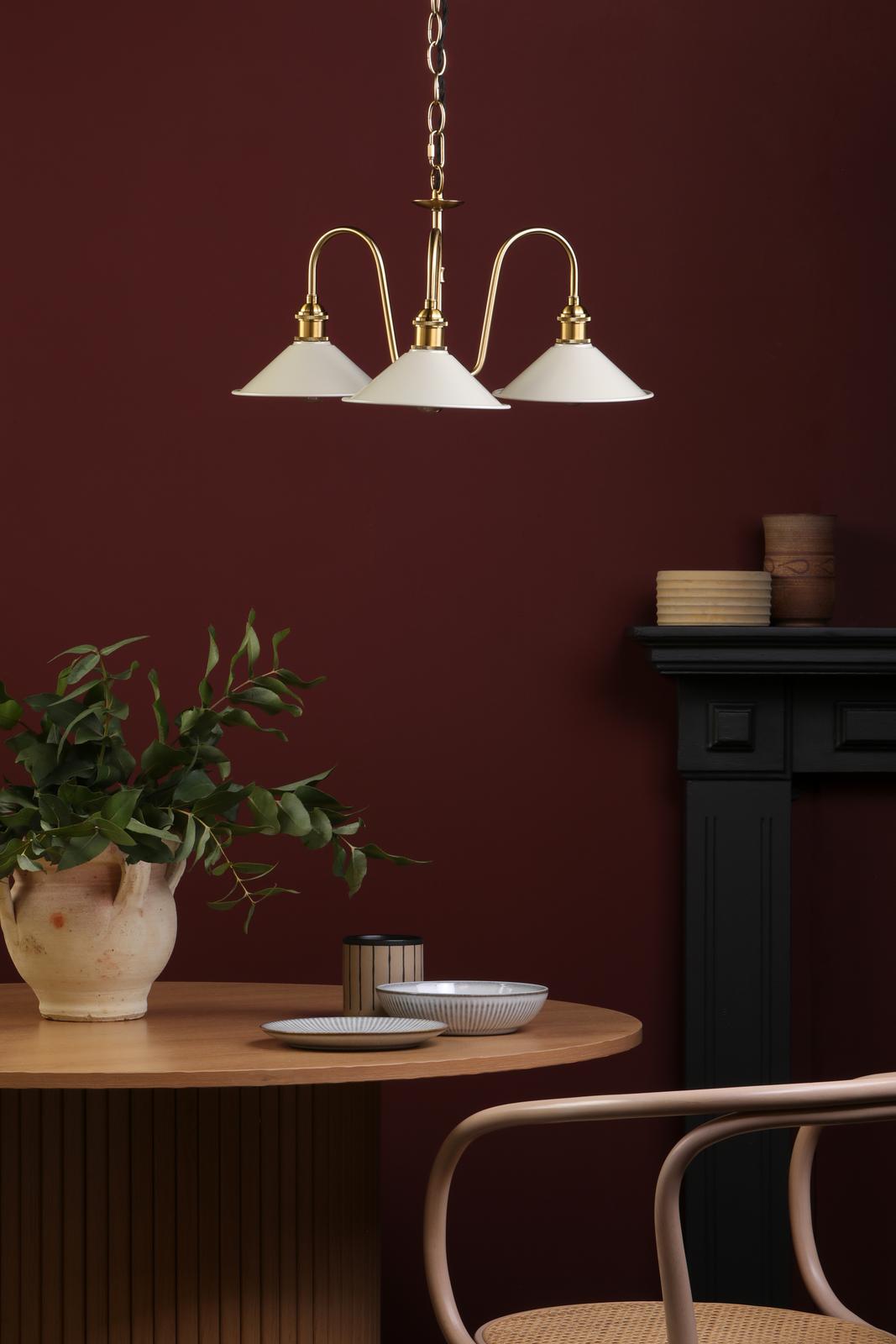 Dar HAD0340-06 Hadano 3 Light Pendant Natural Brass and Matt Cashmere/Taupe Metal Shade 18cm