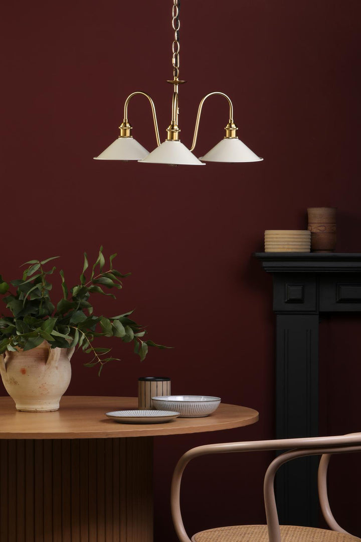 Dar HAD0340-06 Hadano 3 Light Pendant Natural Brass and Matt Cashmere/Taupe Metal Shade 18cm
